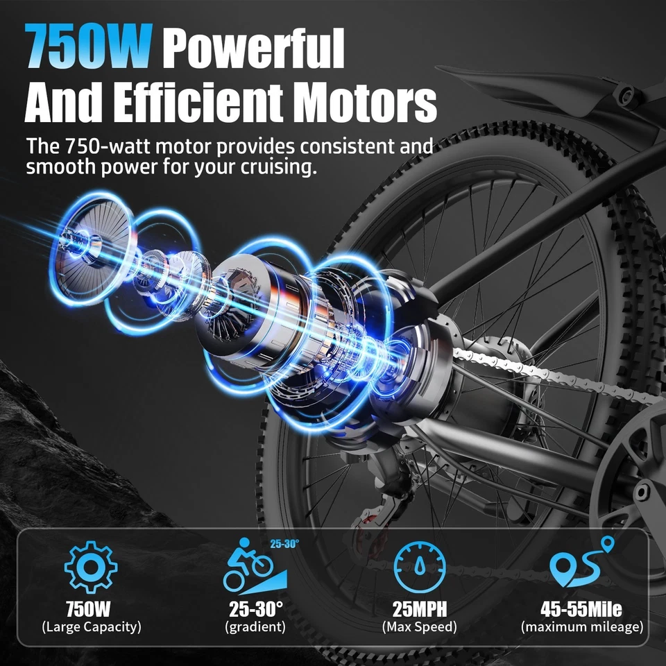 Bicicleta Eléctrica 1800W 30MPH 48V Ebike 65 Millas para Adultos Bicicleta Eléctrica de Montaña Foto 3 de 4