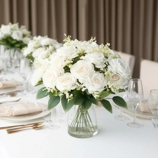 86 Real Touch White Artificial Rose Flower Bouquet, Silk Long Stem