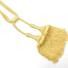 Curtain Tieback Yellow Gold Fringe Silk Satin Double Tassel Twisted Rope Single