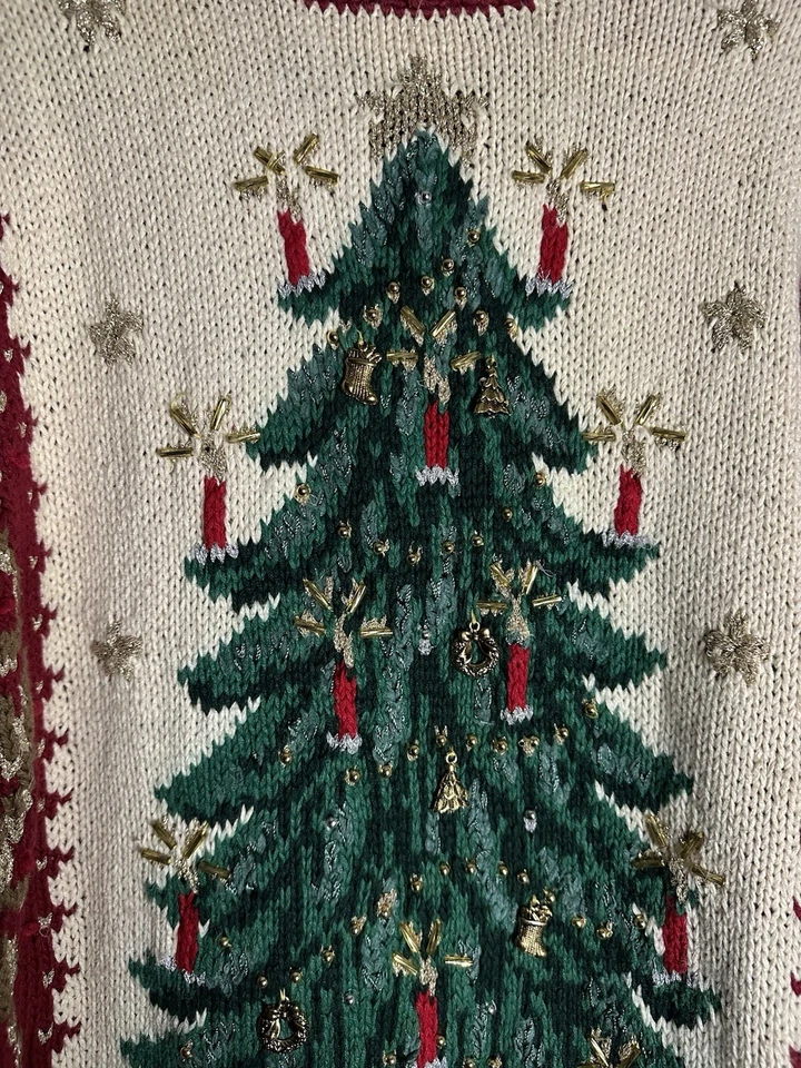 Suéter de Navidad Feo Tejido a Mano De Colección para Mujer XL Rojo Árbol Regalos Islas del Norte Foto 3 de 4