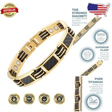 Titanium Men's Bracelet Gold Black Carbon Fiber Magnetic Clasp
