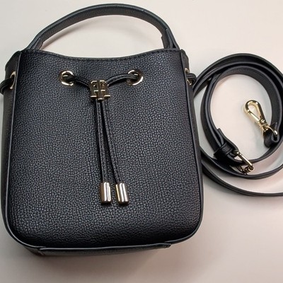 Tommy Hilfiger Black Pebble Grain Drawstring Bucket Bag