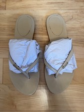 Authentic Gucci Size EU37.5 US 7 Leather Tan Beige Thong Sandal Flat