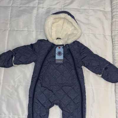 Urban Republic Baby Snowsuit 6M Blue Quilted Faux Fur Hooded Bunting Suit NWT