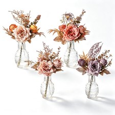 4 PCS Artificial Flowers With Vase Arrangements Fall Rose Daisy Decor Set