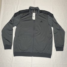 Adidas Men  s 3 Stripe Tricot Track Jacket Dark Grey XL New NWT H46103 Full Zip