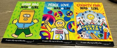 3 Mad Libs Books NEW: Peace Love & Madlibs, Grab Bag Madlibs, County Fair Madlib