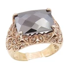 925 Sterling Silver Vintage Ring Faceted Hematite & CZ  Floral Band Sz 8 RG34936