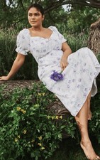 ❤️Scoop White Lilac Floral Dress Scoop Neck Flutter Puff Sleeves NWT