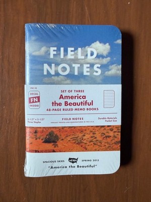 Field Notes AMERICA THE BEAUTIFUL FNC-18 Spring 2013 Sealed 3-Pack Ruled + Decal