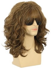 California 70s 80s Rocker Wig Men Women Long Curly Brown Halloween Costume Wig