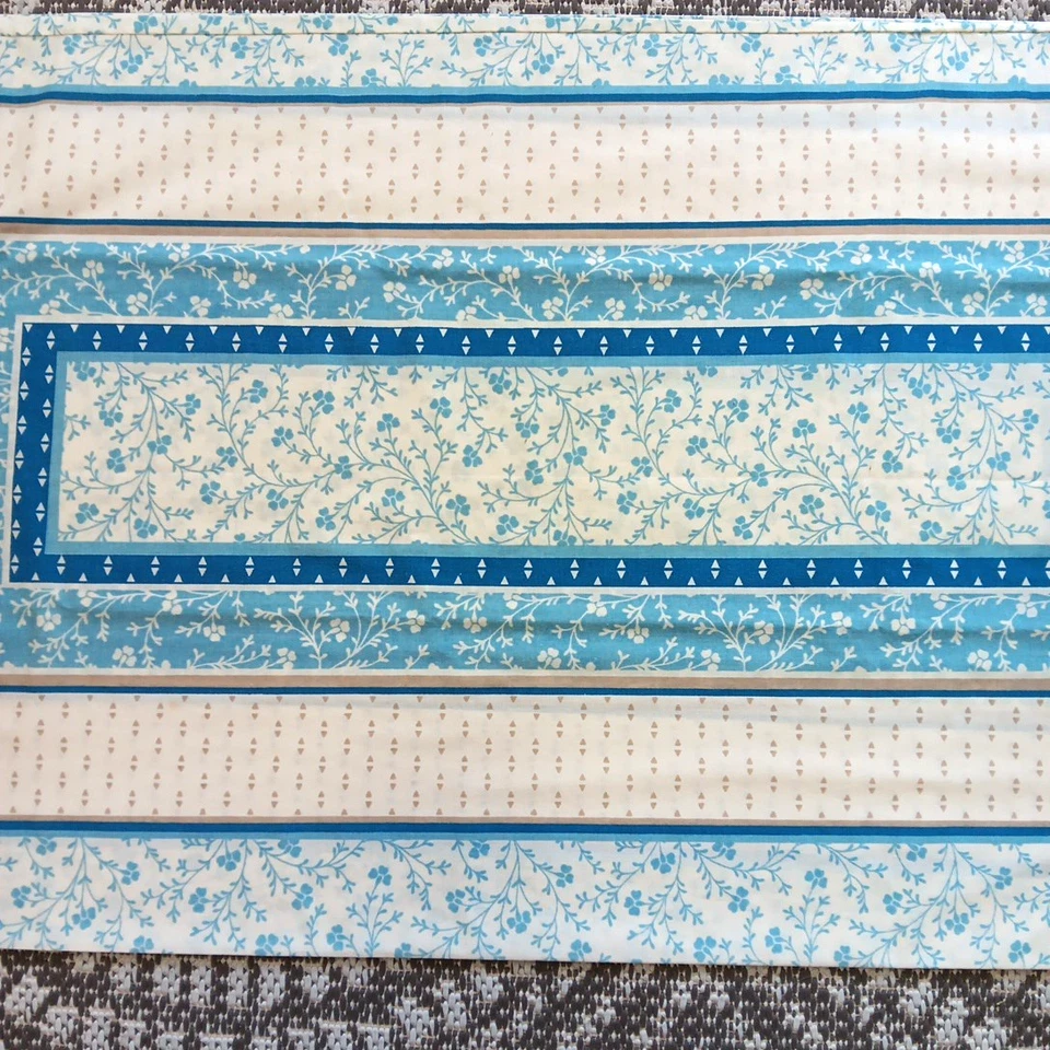 NOS Pillowcases KING Blue Beige Floral Cottage Set of 2 Cotton Prairie Boho VTG - Image 3 of 4