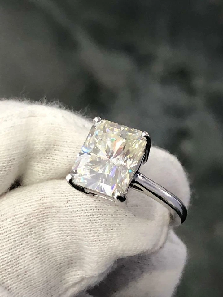14k or Blanc Émeraude Naturel Coupe Moissanite 6.01ct Tw Engagement Bague Cadeau - Photo 1/4