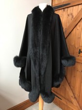 Ladies Cashmere Coat Poncho With Real Fur All Around Harrods Made Worn Twice