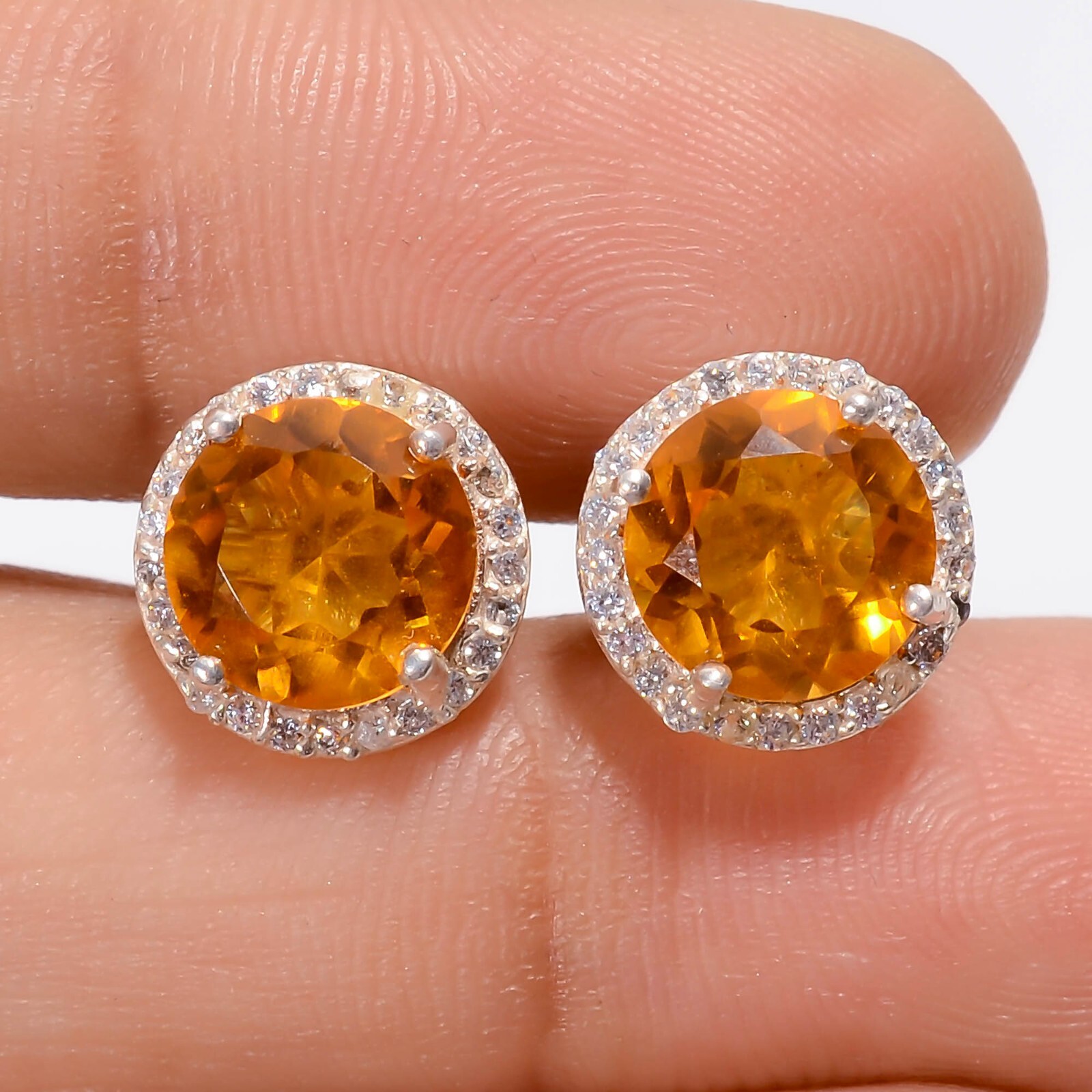 Women Stud Earrings Natural Citrine Zircon Gemstone Jewelry Valentine Gift CF-image