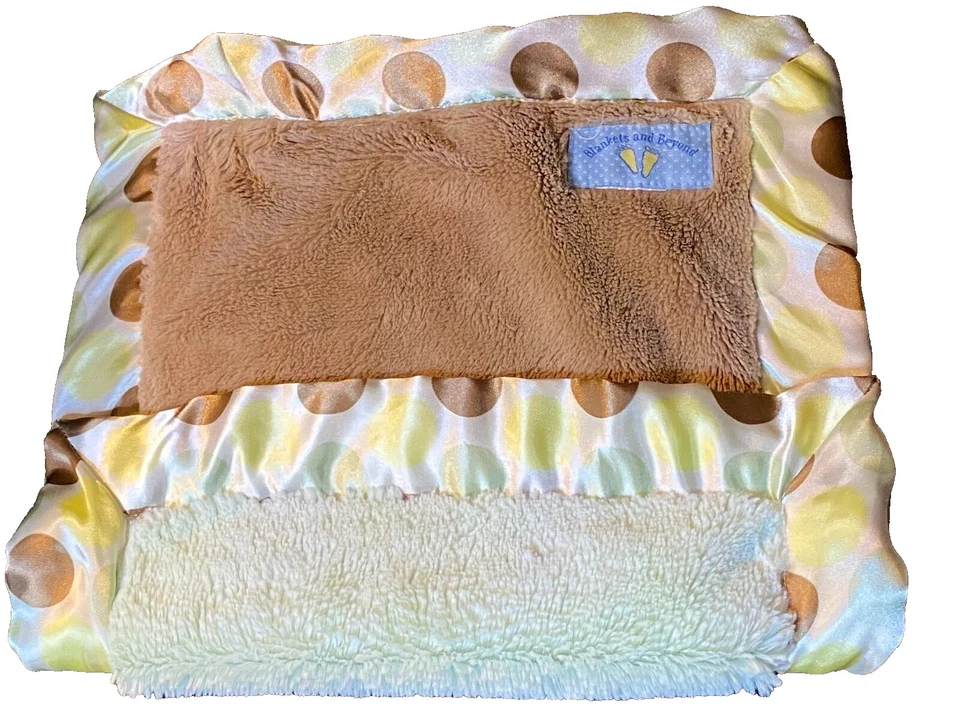 M3 !WOW! BLANKETS & BEYOND Brown Green Plush Faux Fur Satin DOT Security Blanket - Image 2 of 4