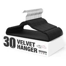 YSSOA Velvet Hangers 30 Pack Non-Slip Clothes Hangers with Shoulder Notches 3...