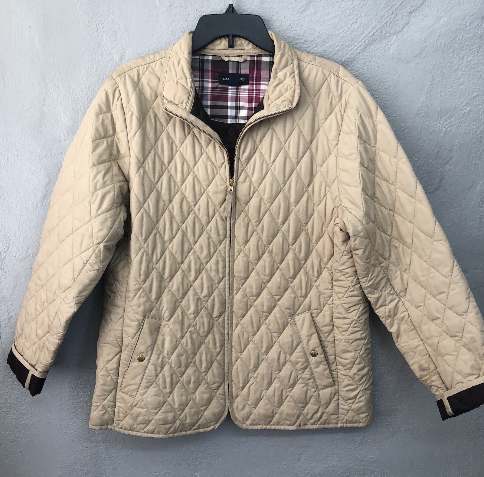 Lands' End Quilted Jacket Women's L (1416) Beige Lightweight Full Zip