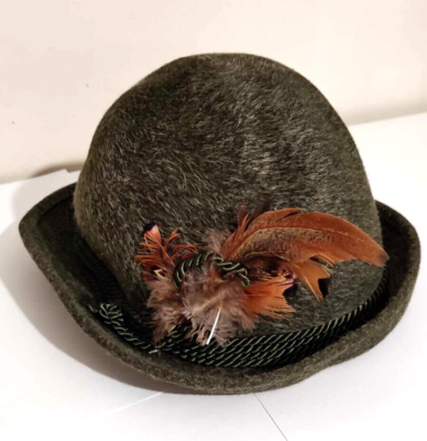 Chapeau D'hiver Vintage En Laine Gris Pour Femme, Style Chasse Avec Plumes - Occasion