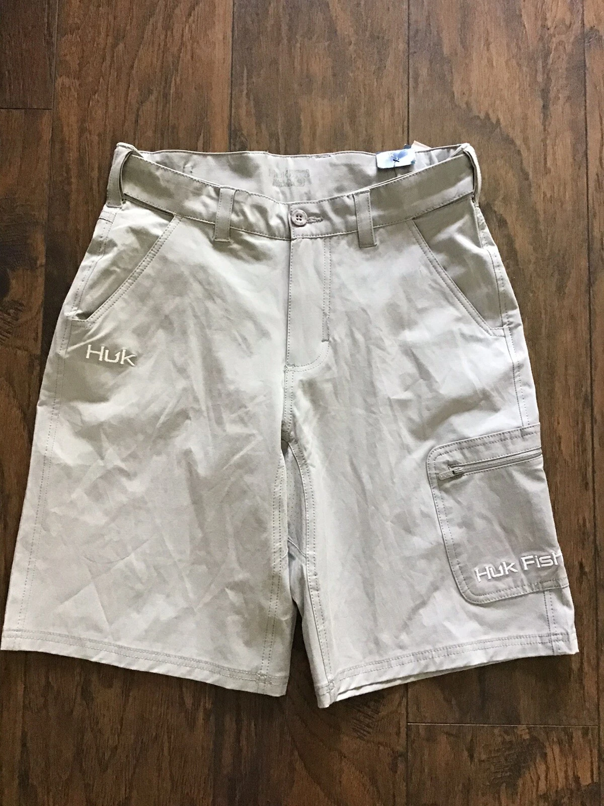 Huk Next Level Fishing Shorts Mens Sz Sm 10.5" Inseam Adjustable Waist Gray NWT