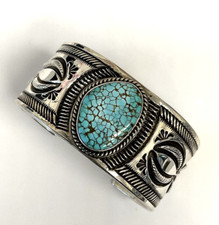 Sterling Silver Stamped Cuff Bracelet with 8 Turquoise
