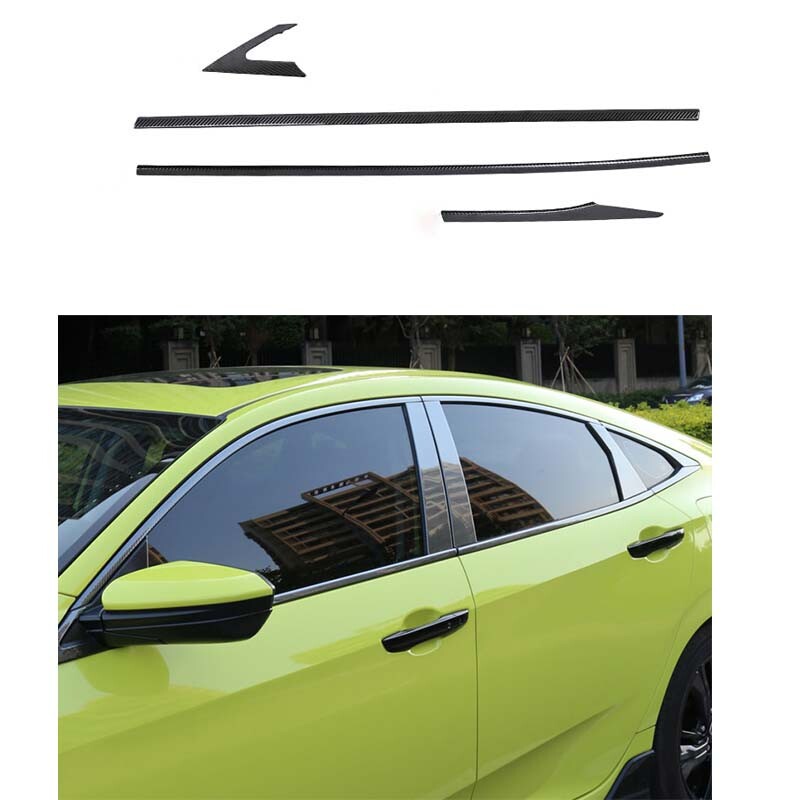 2016-20 Honda Civic Carbon Fiber Lower Window Strip Sill Molding Cover Trim