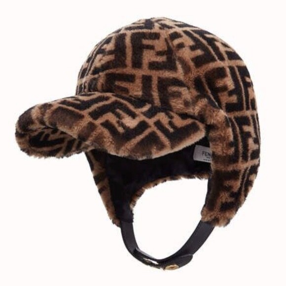 FENDI Women's Shearling Zucca Hat with Visor Tobacco Brown FENDI Women's Shearling Zucca Hat with Visor Tobacco Brown
