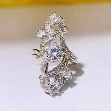 Elegant 925 Sterling Silver White Topaz Charms Wedding Engagement Ring Size 9