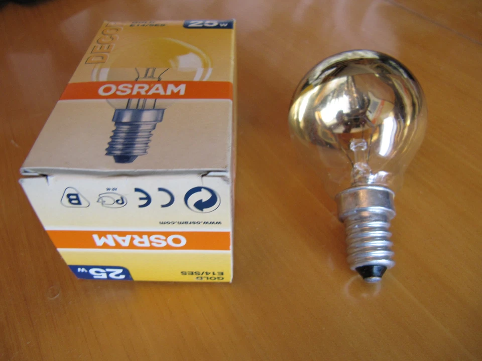 Kuppenverspiegelte OSRAM Glühlampe TROPFEN P45 E14 25W GOLD Kopfspiegel DECOR  - Bild 3 von 4