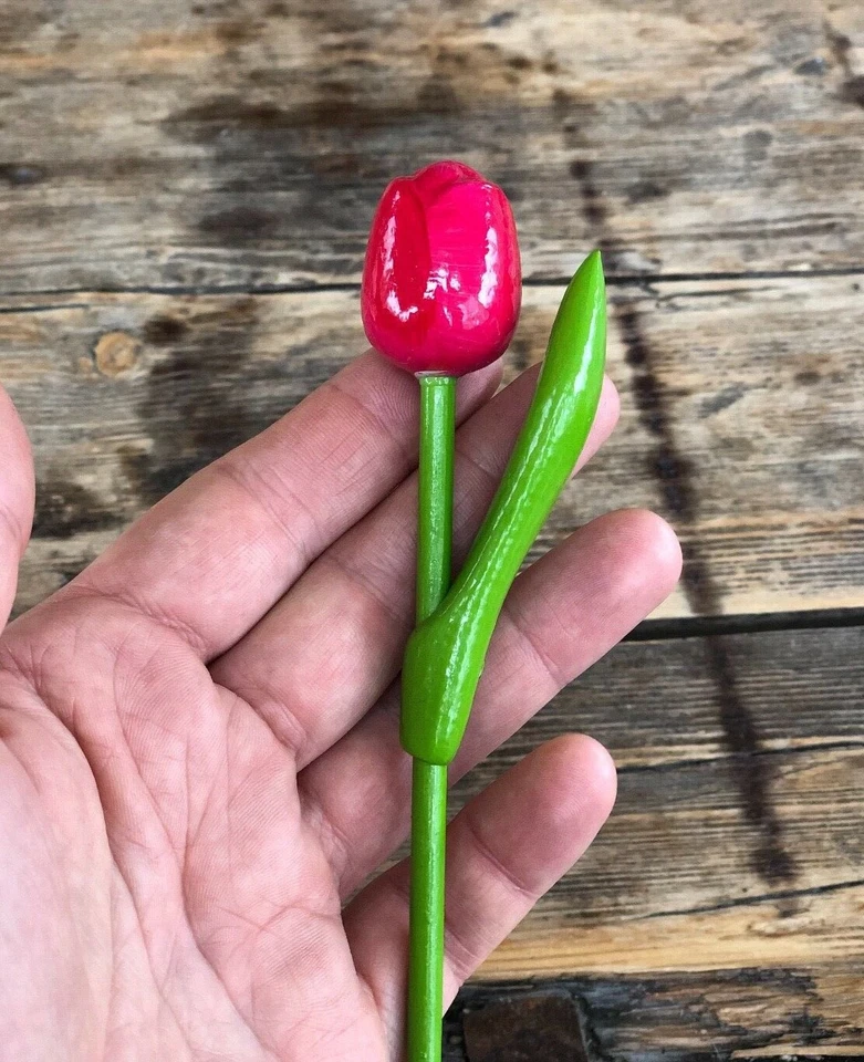 Tulipanes de madera, juego de 5 tulipanes de primavera, decoración de mesa de flores de 7,8"", madera hecha a mano F Foto 3 de 4