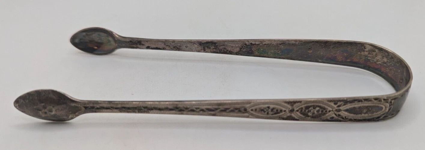 Antique English Sterling Silver Brite Cut Sugar Tongs 5 1/2", c. 1780s - 1820s
