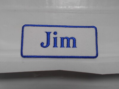 JIM  NEW EMBROIDERED  SEW / IRON ON NAME PATCH ASSORTED COLORS 1-1/2t X 3-1/2w