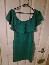 Green textured Bardot off shoulder sexy green bodycon dress size small