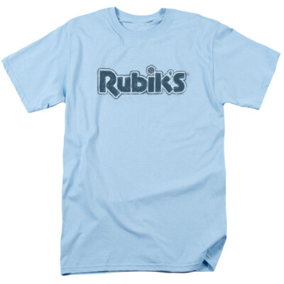Rubiks Cube Rough Logo T Shirt Mens Licensed Puzzle Game Toy Fidget Light Blue