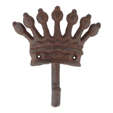 Princess Crown Wall Hook Cast Iron Towel Coat Key Hanger Rustic Brown 