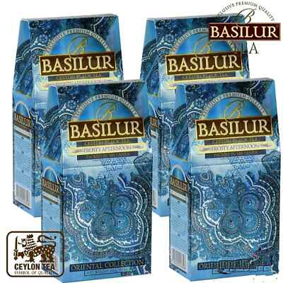 Frosty Afternoon Black Tea with white & blue cornflower Leaf 4 X 100g Basilur