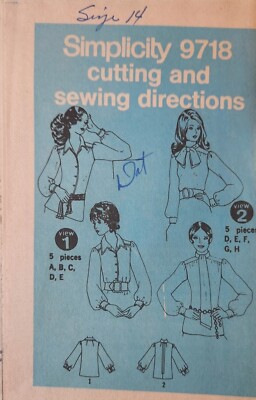 9718 Vintage 1970s Simplicity Pattern Misses Set of Blouses Front ...