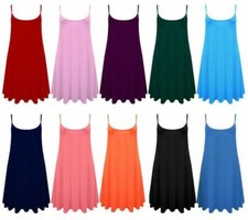 Womens Cami Swing Dress Ladies Camisole Flared Skater Strappy Mini Vest Top 8-26
