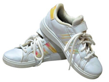Adidas Girls White SNEAKERS Size 1 GRAND COURT Holographic Iridescent Shoes Kids