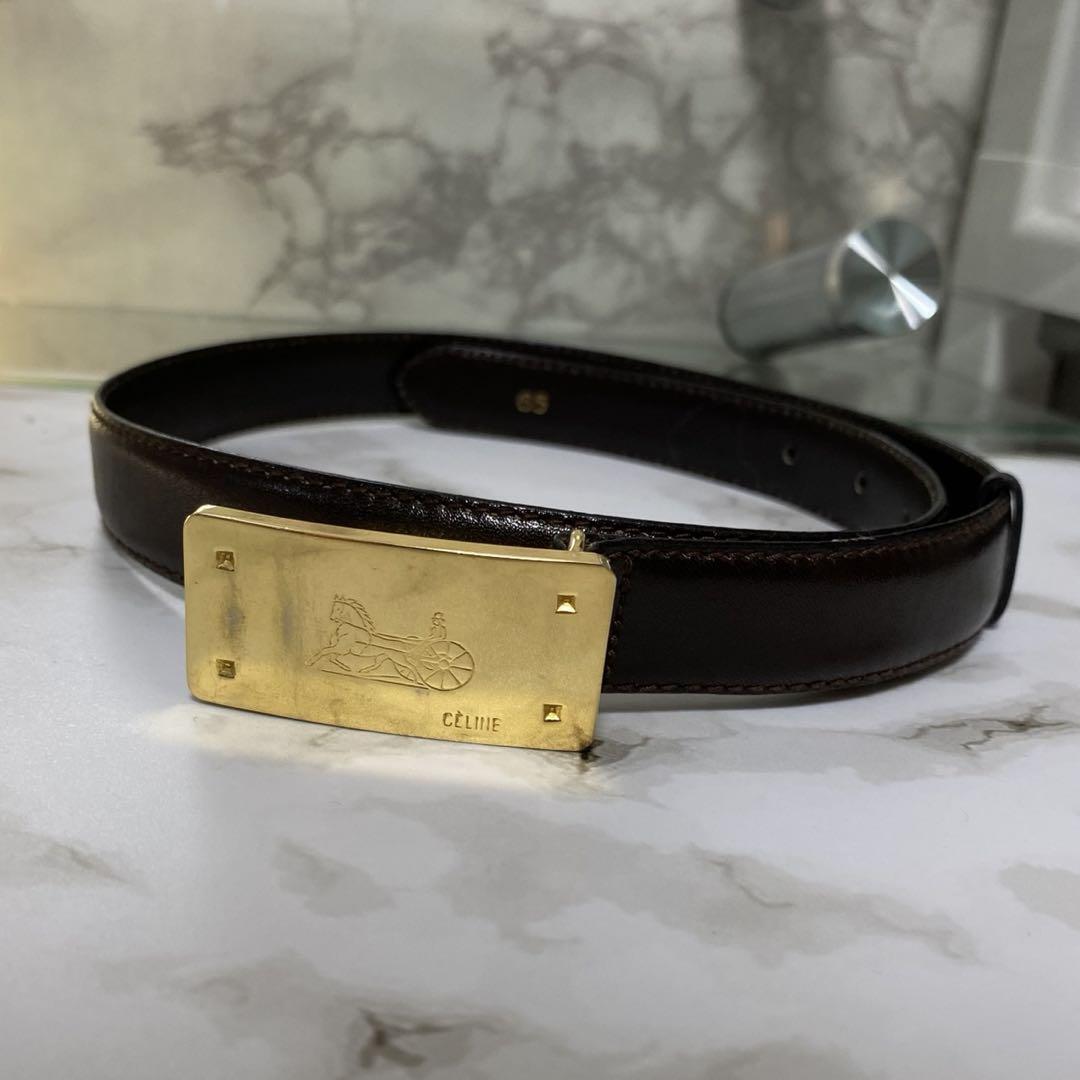 CELINE Belt Leather Brown Horse Square Gold Total Length