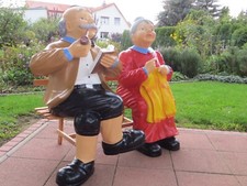 Oma und Opa auf der Bank lebensgross XXL 110cm Garten Deko Figur Großeltern GFK