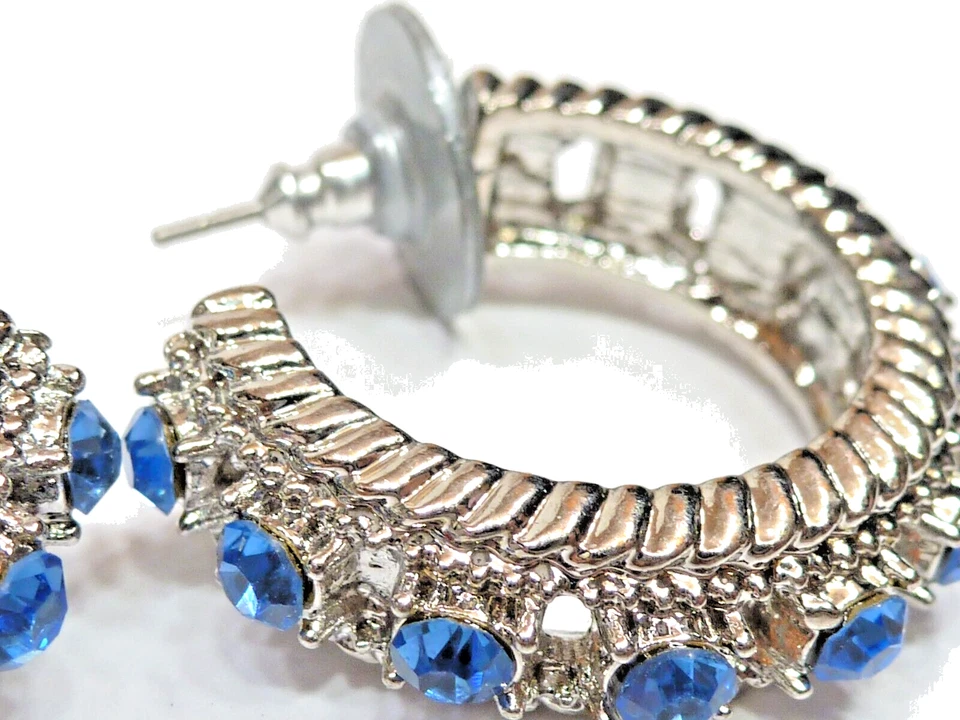 (B1) Hermosos pendientes de aro de Monet - cristales azules - orejas perforadas Foto 3 de 4