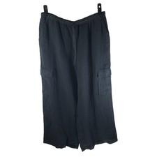 Caslon Womens Pull On Linen Cargo Pants Wide Leg Black L