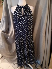 Tahari Arthur S. Levine Dress Maxi High Low Navy With White Polka Dots High Peep