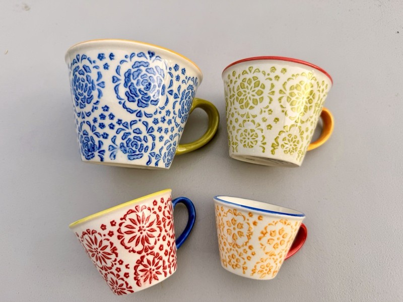Pier 1 Imports Measuring Cup Set of Four Mandala Medallion Mug Shape Handpainted