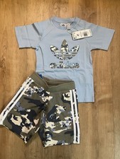 adidas Kids Shorts  Tee Shirt Set 4T Originals Clear Sky Blue Camo NWT IR7810