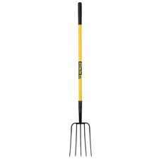 Garden Manure Fork - 5-Tine, Pitch Forks with Fiberglass Handle with 9-Inch N...