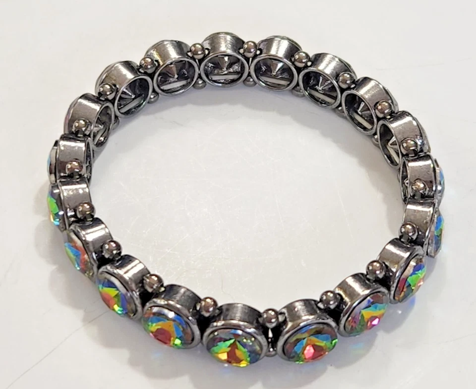 Pulsera Elástica Gunmetal Rosa Verde Sandía Estrás Retro Disco Fiesta Foto 2 de 4