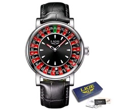 LIGE Mens Gents Roulette Watch Quartz Analog Waterproof Luminous Wristwatch 