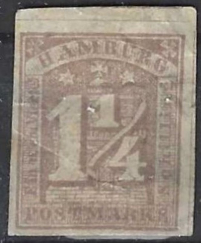 HAMBURG. 1864 SCOTT #9. MINT HINGED STAMP WITH GOOD MARGINS